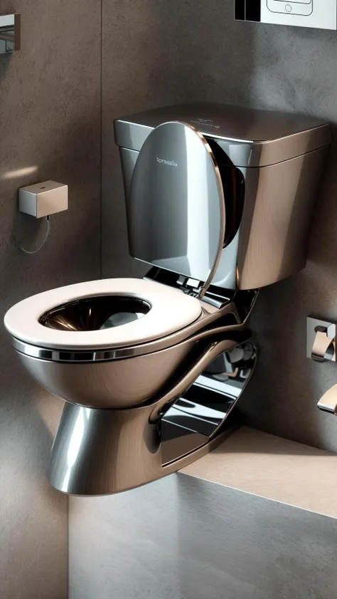 A futuristic toilet sits gracefully in the middle of a high-tech restroom in the city of the future. The toilet is designed with sleek and minimalistic aesthetics, made of stainless steel and glass, emanating a soft neon glow. As people approach it, the toilet activates its self-cleaning and auto-sanitizing mechanisms, creating an efficient and convenient experience. The touch-sensitive interface adds a modern touch to the whole setup. The digital rendering emphasizes every intricate detail, resulting in a high-definition 4K image that showcases the toilet's futuristic allure. <lora:more_details:0.4> <lora:add_detail:0.4> <lora:AntimatterTech:0.4>