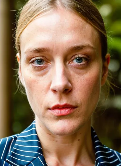 A stunning intricate color close up portrait of (sks woman:1) , wearing Striped blazer and dress pants, epic character composition, sharp focus, natural lighting, subsurface scattering, f2, 35mm, film grain, , by Tim Walker, <lora:locon_chloesevigny_v1_from_v1_64_32:1>