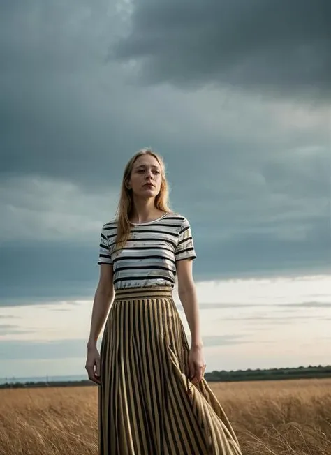 portrait photo of beautiful young sks woman <lora:locon_chloesevigny_v1_from_v1_64_32:1>, Striped shirt and pleated skirt, natural lighting, by Andreas Gursky, detailed face, UHD, absurdres, epic scene composition, cinemati