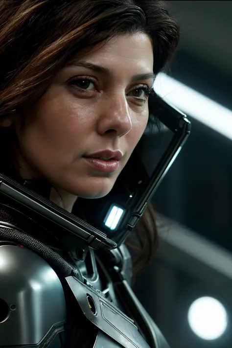 up close photo marisaTo1, ((best quality)), ((masterpiece)), (detailed), Midjourney Style, close-up, woman, robot, red eyes, concept art, inspired by Marek Okon, digital art, Crysis Nanosuit, futuristic, (glowing elements:1.1), 4:3 aspect ratio, dynamic duo