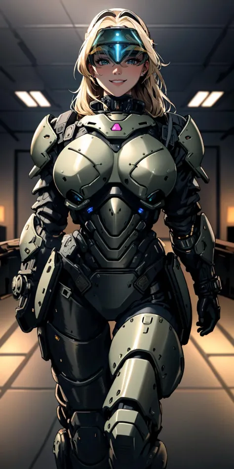 ((Masterpiece, best quality)),photography, detailed skin, realistic, photo-realistic, 8k, highly detailed, full length frame, High detail RAW color art, diffused soft lighting, shallow depth of field, sharp focus, hyperrealism, cinematic lighting,smiling,
edgHalo_armor,power armor, iron boots
blonde Nadia with ((futuristic visor))and a choker,
wearing edgHalo_armor <lora:edgHaloArmors:0.75> <lora:Ultimate_Nadia:0.5>