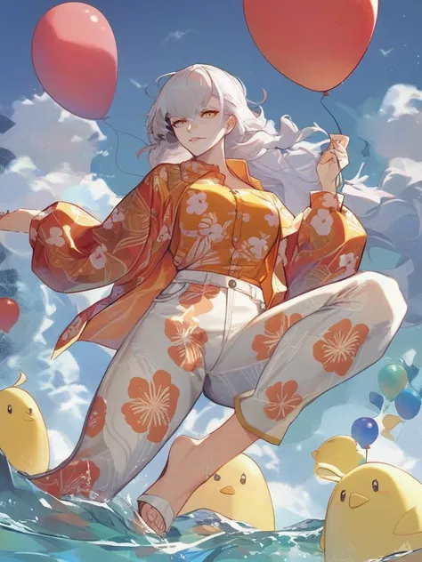 woman's fashion, Printed pants, Hawaiian shirt, Balloon sleeves, azur lane
score_8_up  <lora:Azura Lane Anniversary Art Collection B:1>