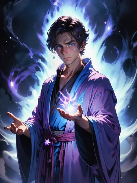 This is a fantasy theme work with great visual impact and artistic value. The magician in the picture is wearing a lavender loose robe, with a cold expression, showing some tears, but with a firm will. The background of the picture is deep space, showing a light blue flame, increasing the mystery and beauty of the picture. In addition, the screen also uses ray tracing technology, showing the effect of color light and color dissolution, creating a dark and blue theme atmosphere.