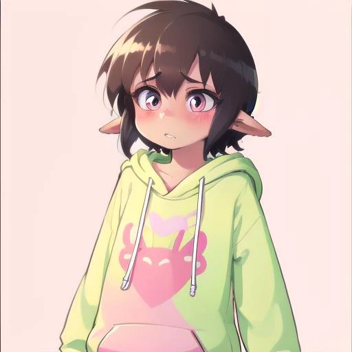 masterpiece, best quality, simple background, transparent background, pink background, 1girl, green hoodie,<lora:T-hoodie-10:1>
