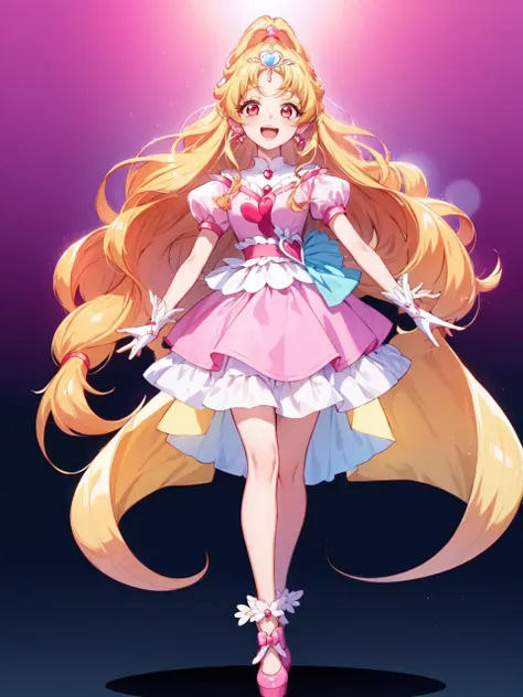 a cartoon girl with long blonde hair and a pink dress