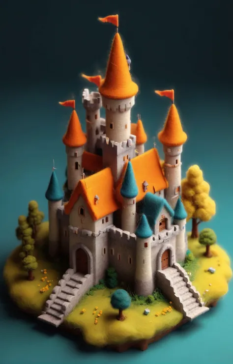 3d Retro Game (isometric felted tiny and cute castle:1.4) <lora:Felted Doll_v1.0:1.2>, 8-bit Color Palette, Pixel Texture, Pixel Art Style, Isometric Perspective, highly detailed, two tone lighting, vibrant colors, 100mm lens, 3d blender render