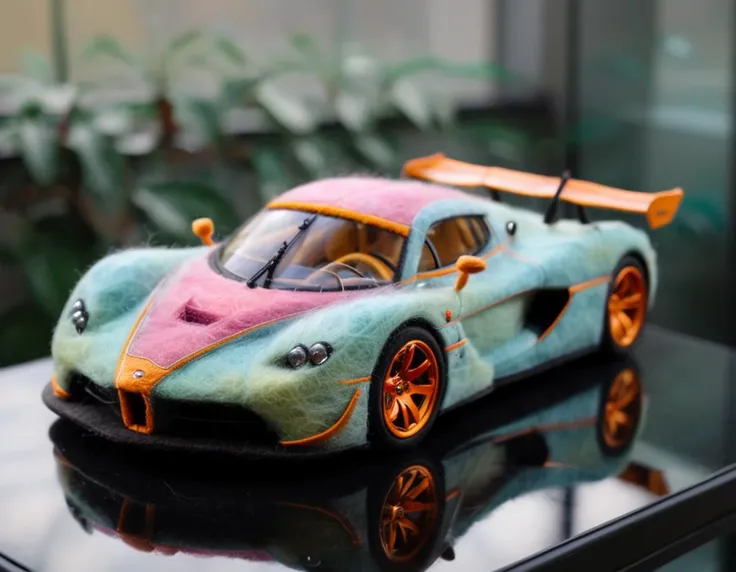 Felted Doll that looks like hypercar, Multiple, overlapping reflections, intricate accurate details, 8K. <lora:20230930-1696066978110:1>