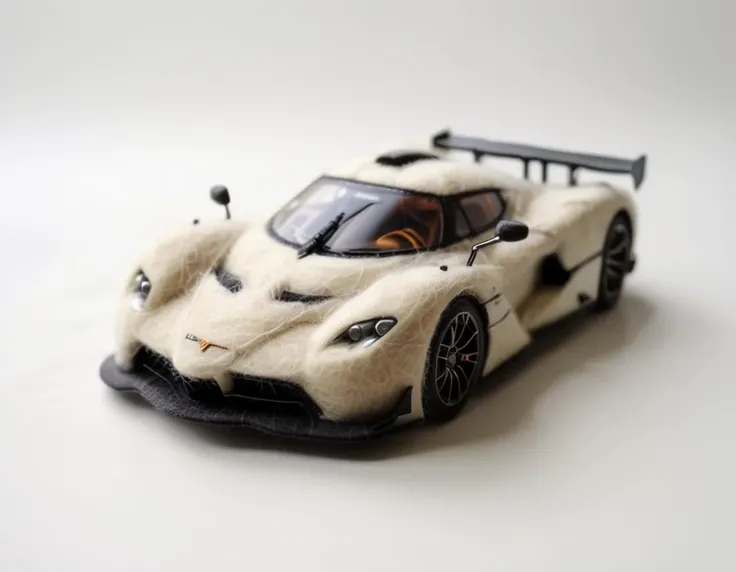 Felted Doll that looks like hypercar, High-altitude, cloud-filled sky, intricate accurate details, 8K. <lora:20230930-1696066978110:1>