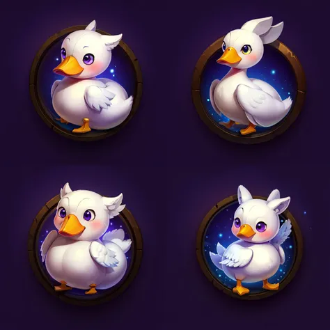 icon of cute little white duck, round frame, blue glow, purple background <lora:sxz-icons-v5:0.75>