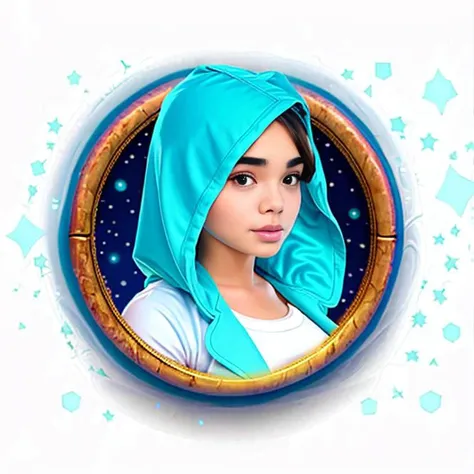 icon portrait of beautiful girl yazmin2yummyv2 , Cobalt Blue cape, Teal Blue glow, round frame, white background <lora:sxzDUCKForGameAssets_v10:0.9>