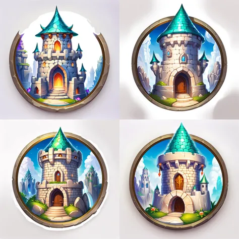 icon of stone fantasy tower, round border, white background, <lora:sxz-2dicons-v2-sdxl:0.8>