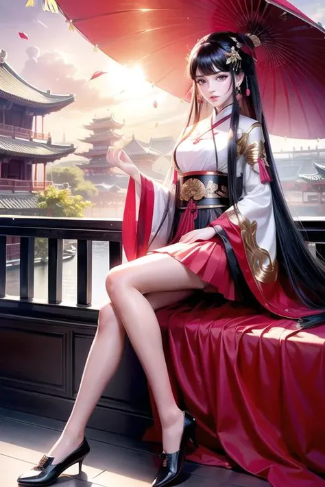 camellia,flower,red_flower,red_rose,rose,katana,1girl,pink_rose,pink_flower,spider_lily,shoes,long_hair,school_uniform,serafuku,sheath,skirt,solo,sheathed,vase,looking_at_viewer,sitting,orange_flower,pleated_skirt,rose_petals,black_shirt,black_legwear,black_skirt,hibiscus,very_long_hair,parted_lips,loafers,sailor_collar,black_hair,neckerchief,<lora:add_detail:1>,<lora:behisheroinev10:0.2>,Beautiful face,hair ornament,solo,smile,closed mouth,lips china dress,dress,hair ornament,necklace,jewelry,long hair,earrings,chinese clothes,architecture,east asian architecture,building,outdoors,rooftop,city,cityscape,<lora:Aurora_5D_black_pantyhose:0.8>,