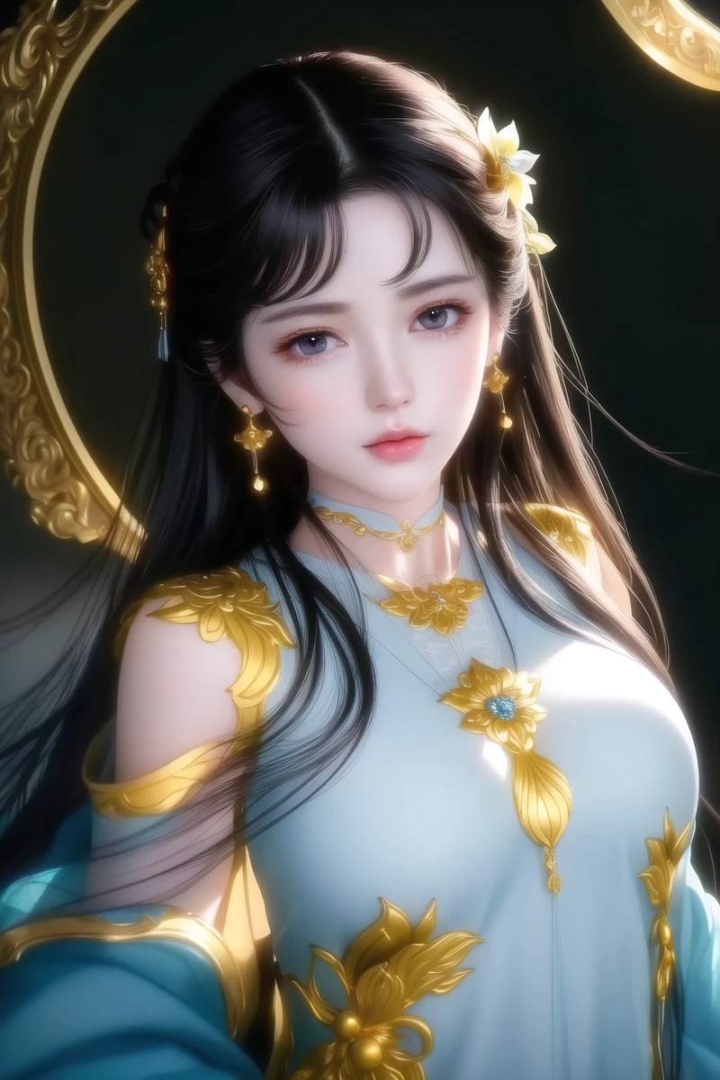 (masterpiece:1.0), (best quality:1.4), (ultra highres:1.2), (delicate illustration:1.4),(8k, RAW photo:1.2), (soft focus:1.4), (sharp focus:1.4), (korean:1.0),(china:1.0),(Liu Yi Fei:1.3),ultra realistic 8k game CG, masterpiece, sunlight, high quality, pale skin, absurdly long black hair, blue eyes, fantasy,looking at viewer, portrait,cinematic lighting, cinematic bloom, soft lights,upper body,parted lips,(masterpiece:1.4),(best quality:1.4),(shiny skin),huge breasts, (pussy, pussy juice), puffy nipples, large areolae, huge nipples,
round eyes and long hair, symmetrical face, perfect skin, volumetric lighting, stunning environment, highly detailed, ultra realistic,hick lips, beautiful lips, symmetry,(yellow skin tone),warm tones,
black hair, intricate hair ornament,stud earrings,bracelets,(choker:1,3),jewelry,hair decoration,large breasts,
(flower background), shot outside,
