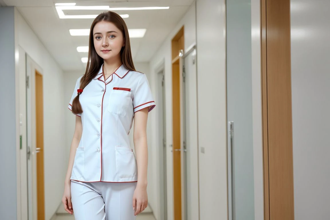 <lora:anna_vlasova_obj20:0.3>, full_body, standing, nurse outfit, pants, hospital, (anna_vlasova: 1.3), perfect face, (contact iris: 1.1), pale skin, skin pores , depth of field