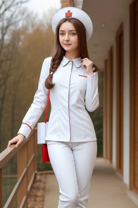 <lora:anna_vlasova_obj20:0.3>, full_body, standing, hat, nurse outfit, boots, (anna_vlasova: 1.3), perfect face, (contact iris: 1.1), pale skin, skin pores , depth of field