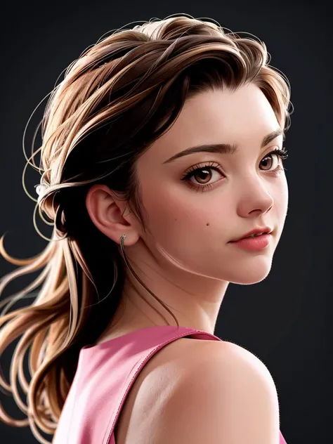 Realistic photo of a beautiful n4t4l13d woman, 1girl, solo, long hair, looking at viewer, simple background, brown hair, brown eyes, closed mouth, upper body, sleeveless, mole, from side, lips, mole under eye, realistic, soft lighting, professional Photography, Photorealistic, detailed, RAW, analog, sharp focus, 8k, HD, high quality, masterpiece<lora:n4t4l13d:1.0>