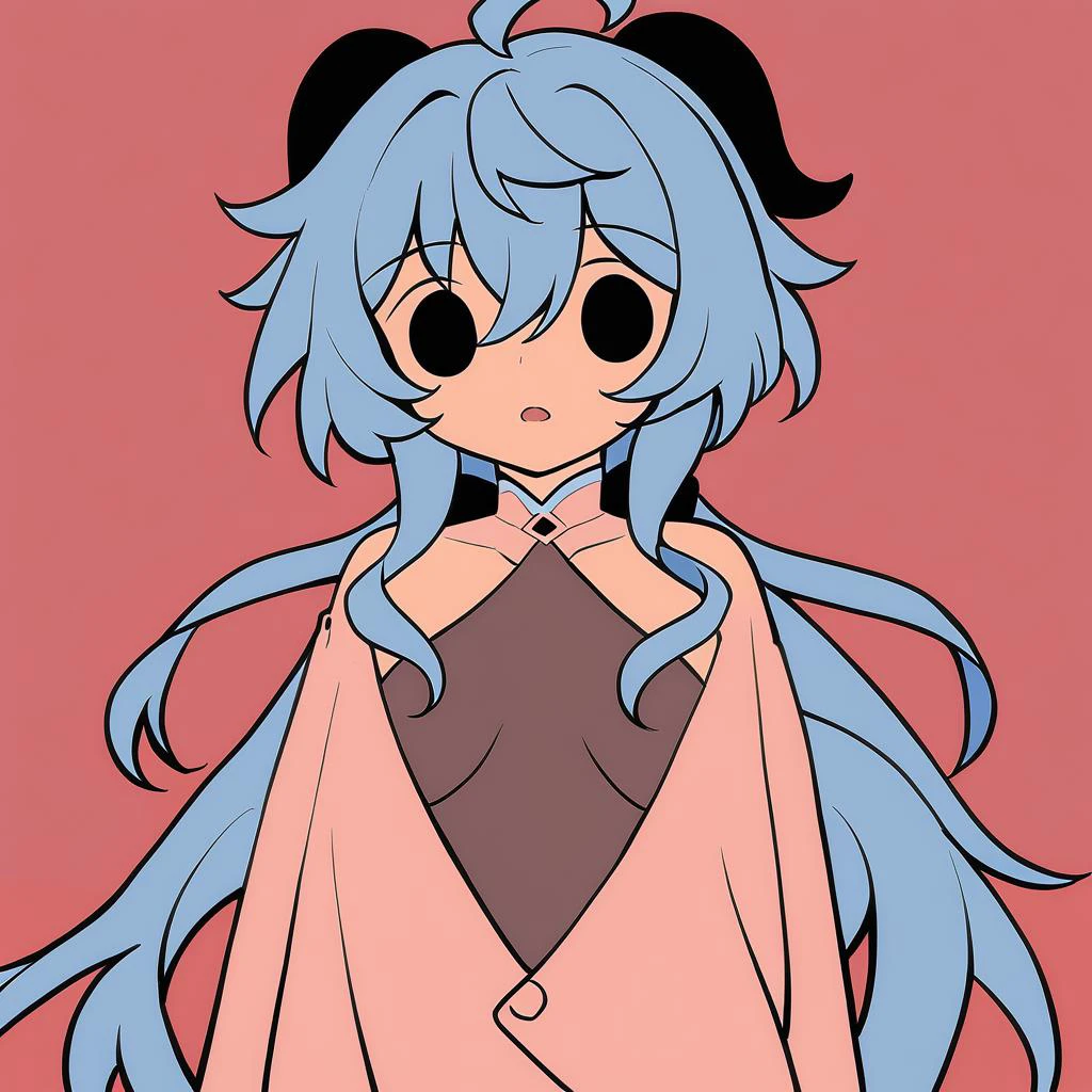 masterpiece, best quality, aokizy, 1girl, flat color, red background, ganyu \(genshin impact\) \(cosplay\), blue hair, see-through, bodystocking, empty eyes, <lora:aokizy_2.0_xl:1.2>