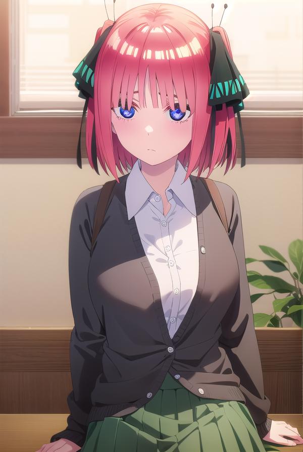 Anime girl with pink hair sitting on a bench in a room - SeaArt AI