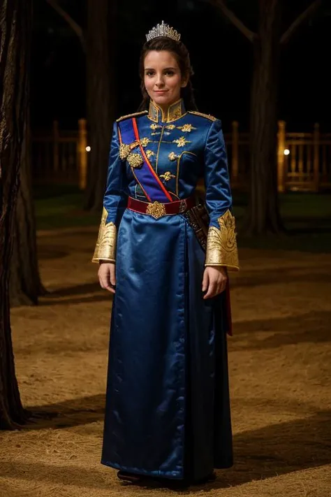 palace guard costume , treehouse , night <lora:Tina_Fey:1> 1girl, solo, a mature t1873f, masterpiece, best quality, detailed face,