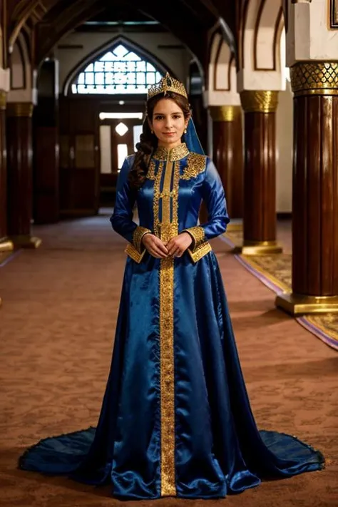 queen costume ,  mosque , dusk  <lora:Tina_Fey:1> 1girl, solo, a mature t1873f, masterpiece, best quality, detailed face,