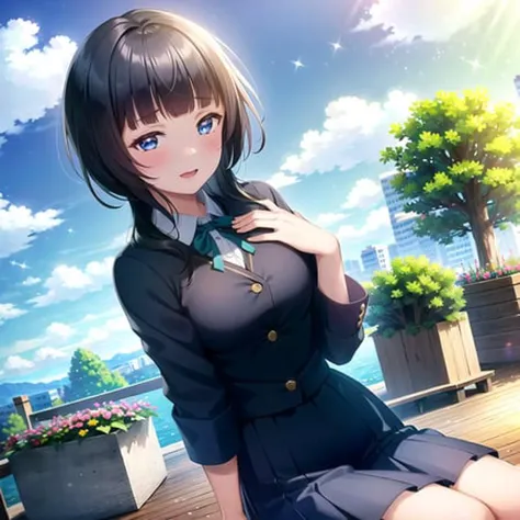 1girl, solo,(best quality),(masterpiece:1.1),(school uniform:1.4), dress, looking_at_viewer, neck_ribbon, cute, clear facial skin,