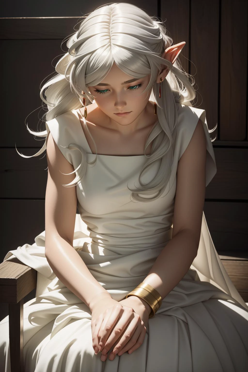 greek clothes,sleeveless dress,armlet,bracelet,sandals, <lora:Flamme:0.8>, <lora:ФÑиÑен пÑовожаÑÑÐ°Ñ Ð² пÑоледний пÑÑÑ(Frieren, twintails, earrings(Ñм одеждÑ):0.8> Frieren, twintails, earrings,green eyes, small breasts, flat chest,(White hair), 1girl in full growth, best quality, masterpiece, ultra-detailed, high quality, perfect nose, highly detailed skin, warm skin tone, defiance512, RAW photo, best quality, high resolution, (masterpiece), dreamlike, dreamy, modelshoot style, analog style, tonemapping, photorealistic, professional photography, sharp focus, HDR, 8K resolution, intricate detail, sophisticated detail, hyper detailed, (depth of field), highlight and shadow, volumetric lighting, cinematic bloom, professional light, looking at viewer, blotchy,