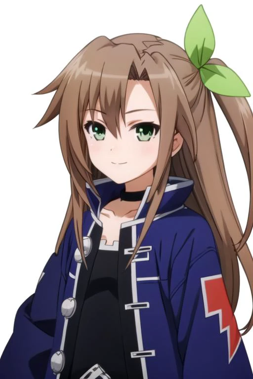 solo, 1girl, looking at viewer, 2D, anime, anime coloring, upper body, (simple background, solid white background:1.3), <lora:if-choujigenneptune:0.8>, if (neptunia), choker, open jacket,  smile