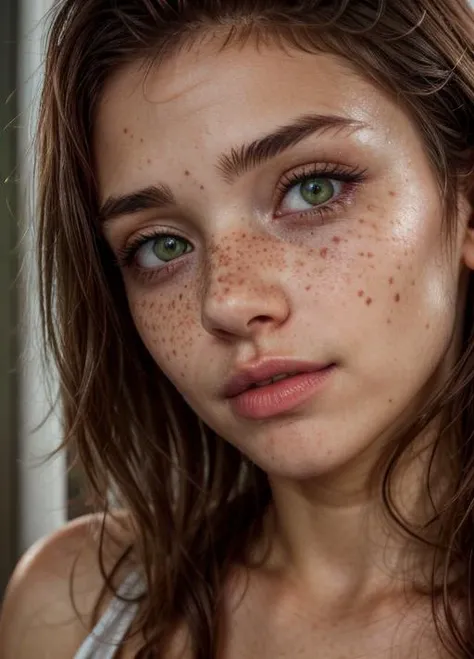 <lora:MC-SR:0.6>mc-sara, green eyes, brown hair, freckles