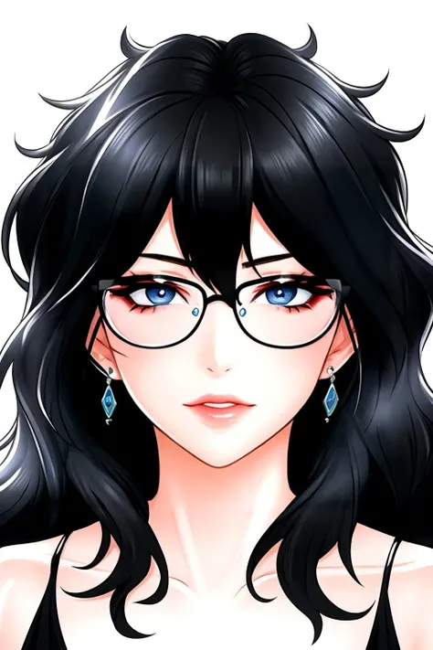 masterpiece,(best quality:1.2),<lora:Manager (mom ruri) v1.4:0.7>,MomRuri,glasses,blue eyes,black hair,earrings,jewelry,lips,messy hair,medium shot,