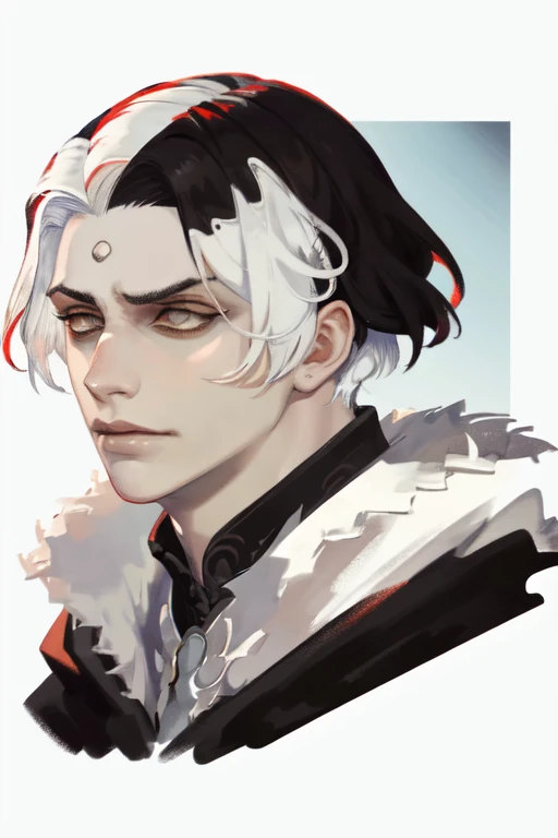 masterpiece, best quality, highres, 1boy, solo, emet selch, white streaked hair, black hair <lora:HadesEmetSelch:.7>, photorealistic, serious, <lora:colorfulStyle_v1:.2> <lora:crazyExpressions_crazyExpressions:.3> <lora:shadedFaceEyesIn_shadedFace:1> <lora:middleFingerLORA_midfingv1:.5> <lora:emetSelchFinalFantasyXIV_whiteStreakedHair:.5>