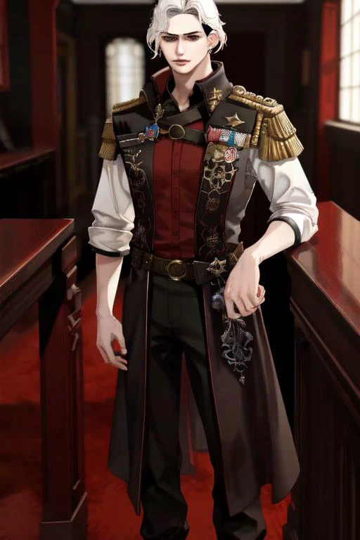 masterpiece, best quality, highres, 1boy, solo, emet selch, white streaked hair, black hair <lora:HadesEmetSelch:.7>, photorealistic, serious, <lora:colorfulStyle_v1:.2> <lora:crazyExpressions_crazyExpressions:.3> <lora:shadedFaceEyesIn_shadedFace:1> <lora:middleFingerLORA_midfingv1:.5> <lora:emetSelchFinalFantasyXIV_whiteStreakedHair:.5>