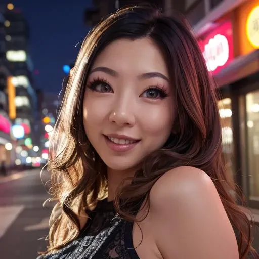 (8k, best quality, masterpiece:1.2), (realistic, photo-realistic:1.37),best quality, masterpiece, unity, an extremely delicate and beautiful, extremely detailed, Amazing, finely detail, masterpiece, best quality ,official art, absurdres, incredibly absurdres, huge filesize, ultra-detailed, highres, extremely detailed, beautiful detailed girl, city street, night, flash light on face, extremely detailed eyes and face, beautiful detailed eyes, looking at viewer, 1girl, upper body, solo, long hair, smile, black dress, medium breast, asian, <lora:fuslie_v8_0414_sd1.5_andyxn:0.42> fuslie:1.1