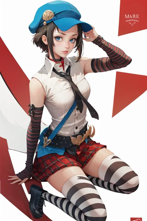 Highly detailed, High Quality, Masterpiece, beautiful, MarieP4, <lora:Marie:1>, 1girl, solo, black belt, full body, striped thighhighs, <lora:Outfit_StripedThighhighsBlackAndWhite:0.7>