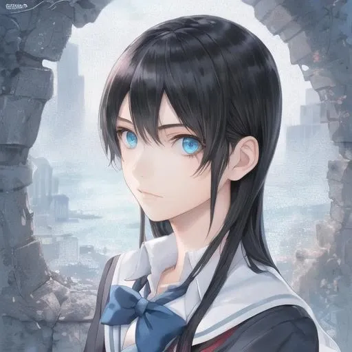 <lora:mature female Style:1>,1girl, solo,school uniform, portrait:1.5, silent, looking at viewer, long hair, black hair, blue eyes,