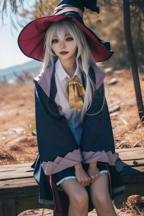 ltra-detailed,highly detailed,best quality,masterpiece,illustration,realistic,photorealistic,
elaina, witch, wizard, elaina \(majo no tabitabi\), cosplay, 1girl, solo, 
looking at viewer, cowboy shot, sitting, 
outdoors, day, river, reeds, wind,
 <lora:elaina_v1_06:1.0>