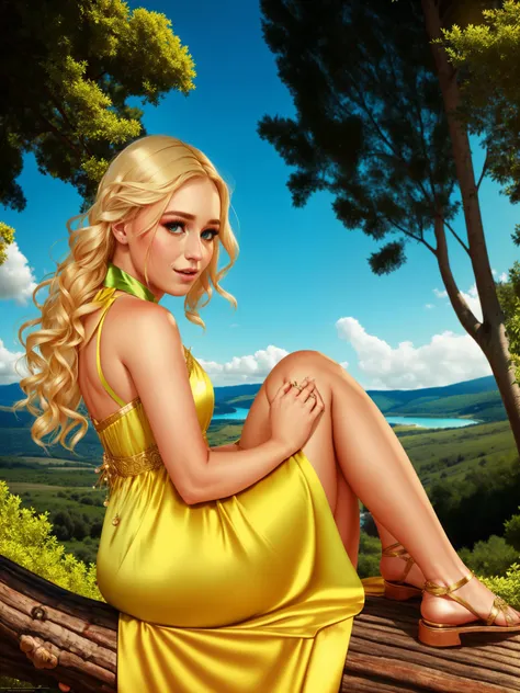 MinxxMarii, woman,
Vixen is sitting on a branch of a tree. She is looking out at the landscape, and she looks like she is contemplating the world. She is beautiful and serene, and she looks like she belongs in the natural world. She is wearing a long, flowing dress made of green silk. The dress is trimmed with gold thread, and it has a high collar that frames her face. She is also wearing a pair of gold sandals.