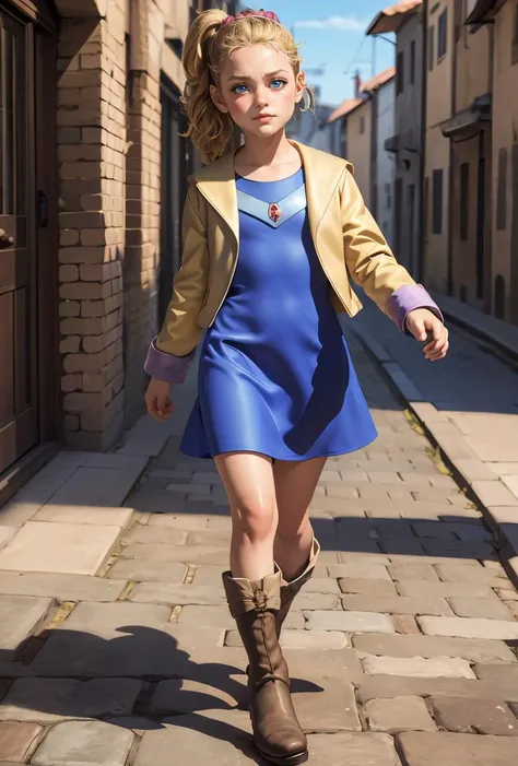 (masterpiece, best quality), 1girl, <lora:krile ff5V2:0.8> krile ff5, blue eyes,jacket,blue dress,boots