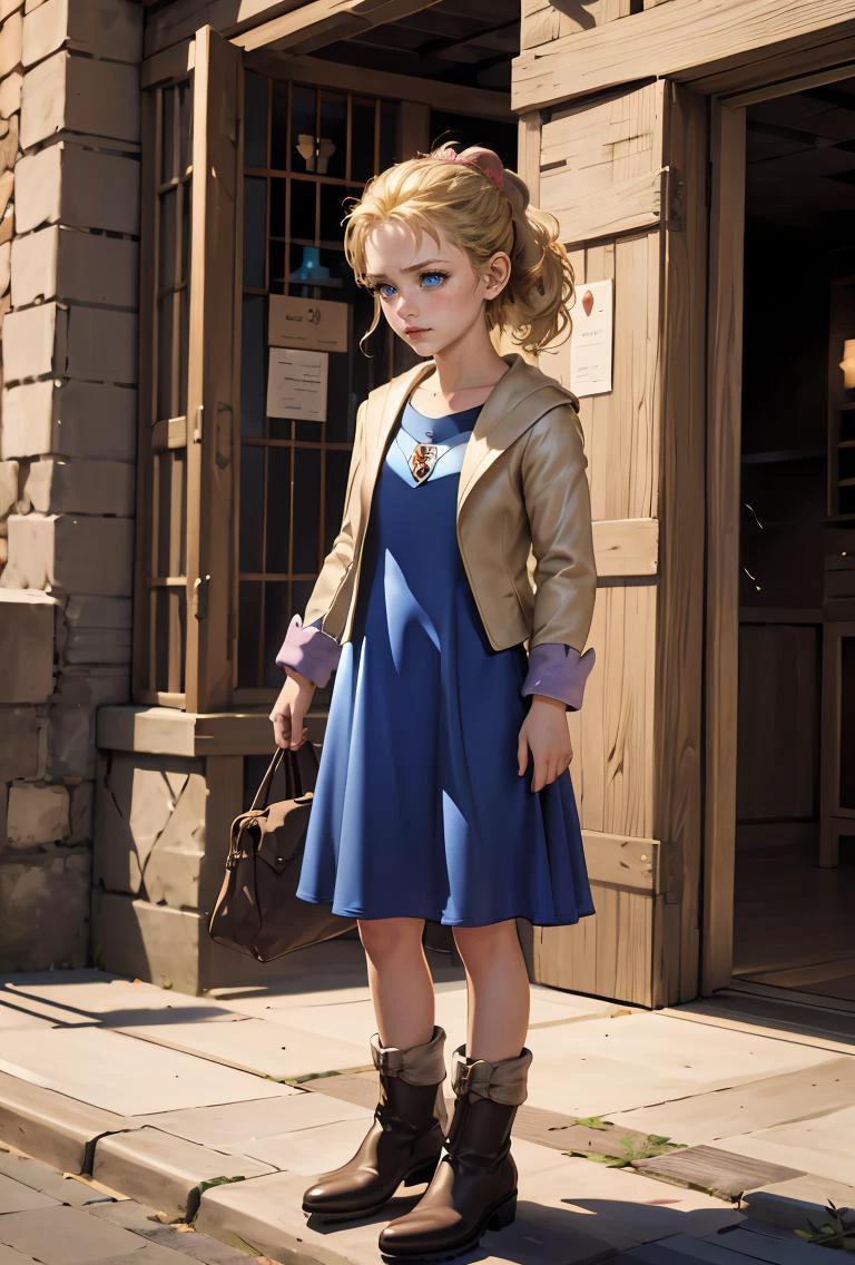 (masterpiece, best quality), 1girl, <lora:krile ff5V2:0.8> krile ff5, blue eyes,jacket,blue dress,boots