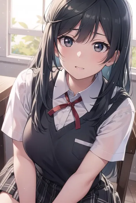 younger sister、Wearing a school uniform、Wet and bra see-through、8K、top-quality、14years、Looking at the camera、Cheeks red、I'm embarrassed、Delicate hand、Room、I like my brother、Put your brother's hand on your chest、shed tears