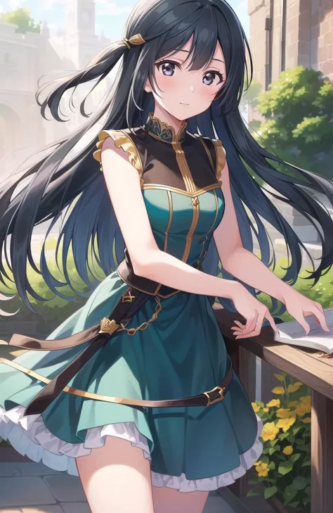 setsuna yuuki, (black eyes), black hair, long hair, one side up, <lyco:setsunayuuki-lyco-nochekaiser:1.0>