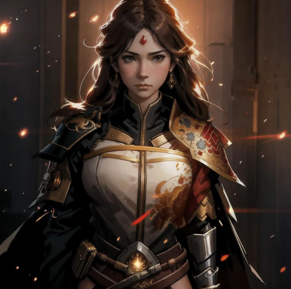 realistic portrait of princess warrior, couple, dramatic lighting, fire smoke sparkle, illustration by Greg rutkowski, yoji shinkawa, 4k, digital art, concept art, trending on artstation, hyperrealistic,
