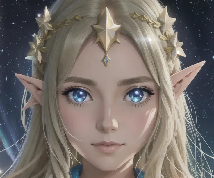 (1girl:0.998), (aurora:0.994), (blonde_hair:0.586), (blue_eyes:0.703), (constellation:0.990), (earth_\(planet\):0.597), (elf:1.000), (eyelashes:0.612), (face:0.810), (fireflies:0.779), (galaxy:1.000), (light_particles:0.993), (lips:0.726), (long_hair:0.785), (long_pointy_ears:0.544), (looking_at_viewer:0.815), (milky_way:1.000), (moon:0.507), (night:1.000), (night_sky:1.000), (nose:0.734), (planet:0.907), (pointy_ears:1.000), (princess_zelda:0.999), (shooting_star:1.000), (sky:0.997), (snowing:0.775), (solo:0.975), (space:1.000), (star_\(sky\):1.000), (star_guardian_\(league_of_legends\):0.511), (starry_background:0.995), (starry_sky:1.000), (starry_sky_print:0.984), (teeth:0.602)