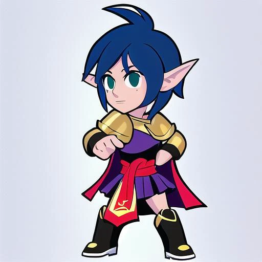 Brawlhalla, (brawlhalla style:1.2), centered, simple background, (white background)
<lora:SO2-RenaLanford-tappy:1> 1girl, rena, crescent hair ornament, renadef, red cape, blue skirt, ahoge, blue hair