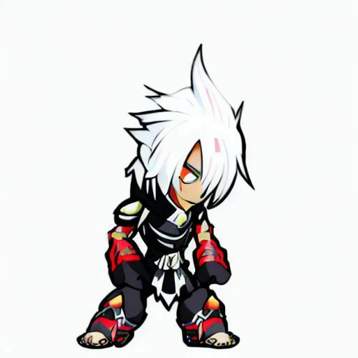 cartoon style , ?N
`,white hair , red eye