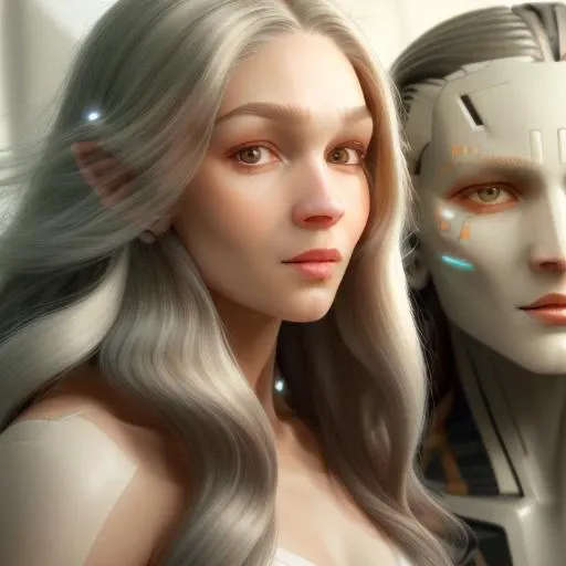 Cyborg, marbel white, open brain with fibers, long hair, looking at viewer,  closed mouth,  <lora:alia-10:1>
