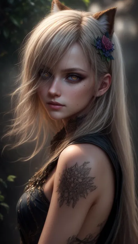 day, garden, river, waterfall, flowers, mist, butterflies, (detailed realistic background:1.33), ray tracing, BREAK
eye contact, (full shot, full body, full body view), BREAK
((with a fan in his hands)), 1girl, kitsune girl, golden bands, blushing, beautiful face, thick eyelashes, glowing white eyes, fox ears, fluffy fox tail, long flowy hair, cute smile, dark eyeshadow, (glowing shoulders tattoos, glowing tattoos:1.3), (hair over one eye:1.22), floral decoration in hair, blush, white floral kimono, small breasts, BREAK
<lora:more_details:0.7>
<lora:locon_perfecteyes_v1_from_v1_64_32:1>
<lora:epi_noiseoffset2:0.3>, ((masterpiece, best quality), ultra realistic 8k), UHD, HDR, high resolution, (cinematic look), cinematic lighting, soft cinematic light, cinematic bloom, soothing tones, insane details, abundant details, intricate details, hyperdetailed, photorealistic, realism pushed to extreme, incredibly lifelike, highest quality, detailed background, dramatic lighting, sharp focus, BREAK, ((intricate details)), hdr, ((intricate details, hyperdetailed)), extremely high-resolution details, BREAK, ((epic realistic)), (realism pushed to extreme), hyperrealistic art, photographic, dramatic, incredibly lifelike, BREAK
neutral colors, soothing tones, (hdr:1.4), (muted colors:1.4), (technicolor:0.9), (artstation:1.2), BREAK
detailed, extremely high-resolution details, intricate details, fine texture, BREAK
