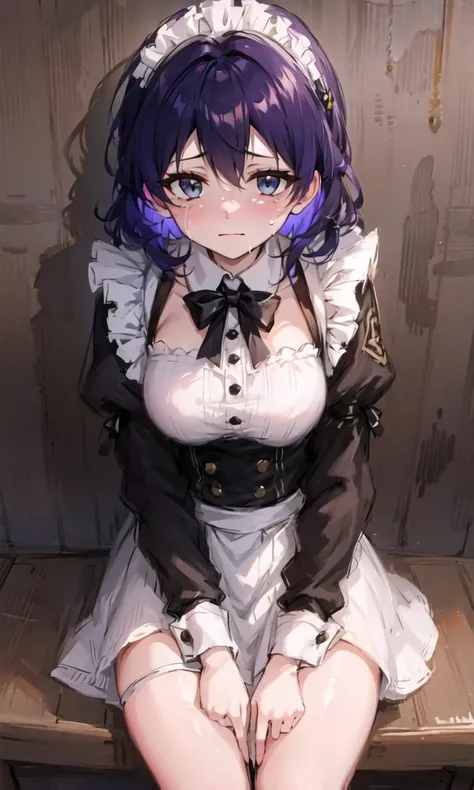 1girl,maid,cowboy shot ,(((sad,teas,cry,horrible,))),spread legs,cum on face,cum,