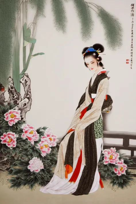 a beautiful girl ,beautiful face,long eyelashes,fond gaze , hanfu,upper body,highly detailed,  flower in the background,  <lora:å½ç»_ä»å¥³_V1.0XL:1>, masterpiece, best quality,