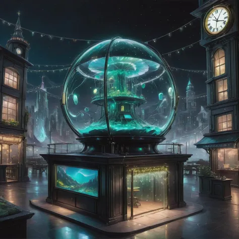 Virtual Reality Auction House, Granite,Steel, Bioluminescent Phytoplankton, String Lights (Fairy Lights) Futurism, Clockpunk, Cityscape, Toon Shading, Source Engine, Romanticist, Photograms, Oblique, , Depth Peeling, Exceptional Tour de Matre, 4K, Innovative,