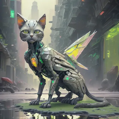 Tiny Luminous Alienesque Geometric Feline, Multipedal Single-Armed, Plantigrade Appendages, Trifurcated-Tailed Curved-Tailed, Slimy Skin, Slit Ears, Seraph Wings, Narrow Jaw Constructive Realism, Post-Cyberpunk, Snug, Dynamic Weather Systems, Dunia Engine, Cubist, Multiple Exposure Photography, Orthographic, , Rain, Epitome of Craftsmanship, ultra-high resolution, Out-of-the-box,